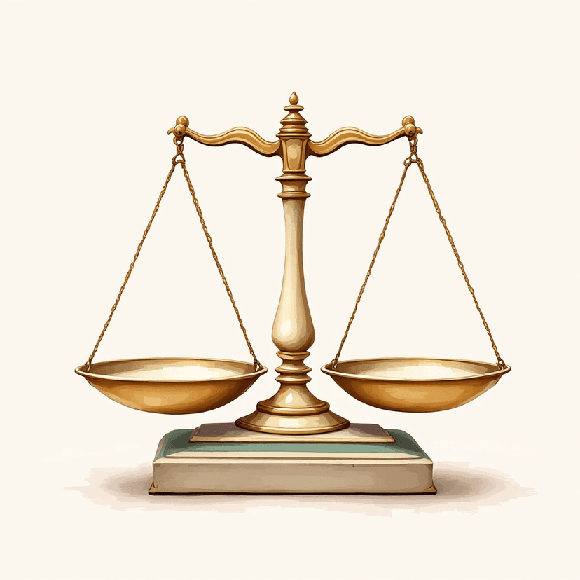 A soft cream-white painted illustration of two antique balance scales side by side, each holding a simplified expression on its pan, tipped slightly to show which side is heavier โ warm parchment tones, classical scholarly aesthetic.
