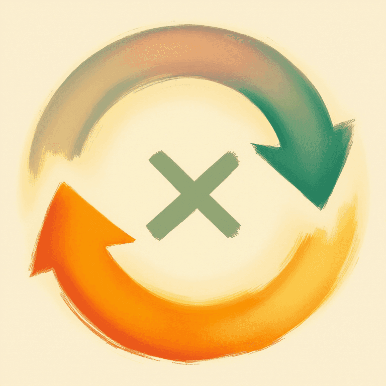A painted illustration of two arrows in a circle — one labeled 'f(x): add 8' pointing clockwise and one labeled 'f⁻¹(x): subtract 8' pointing counterclockwise — surrounding a central x, showing that the two operations cancel each other out.