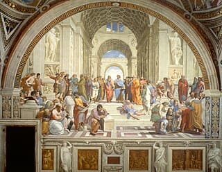 Classical academy scene representing a co-op community studying together.