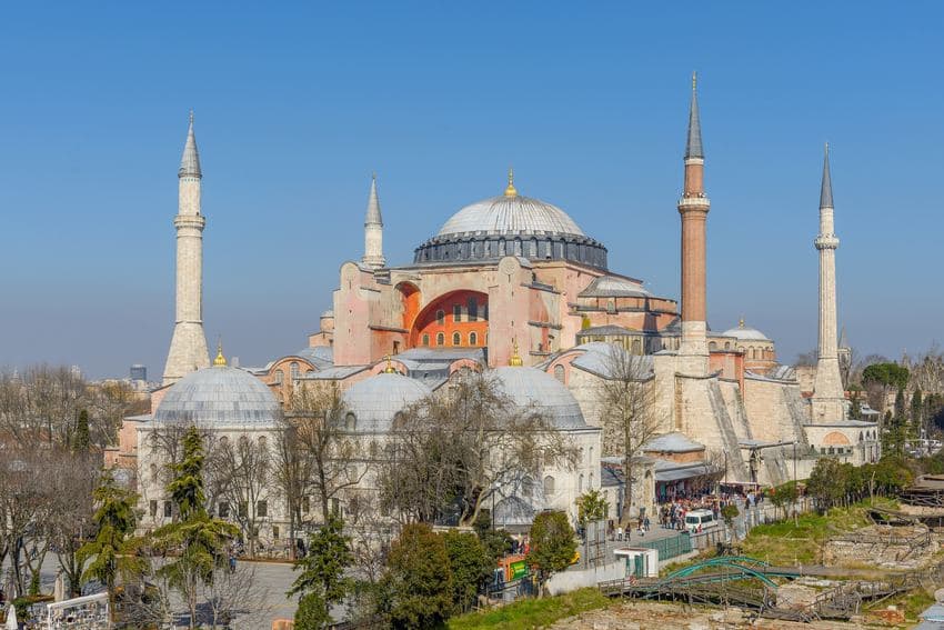 Hagia Sophia in Istanbul, showing its great central dome and four minarets