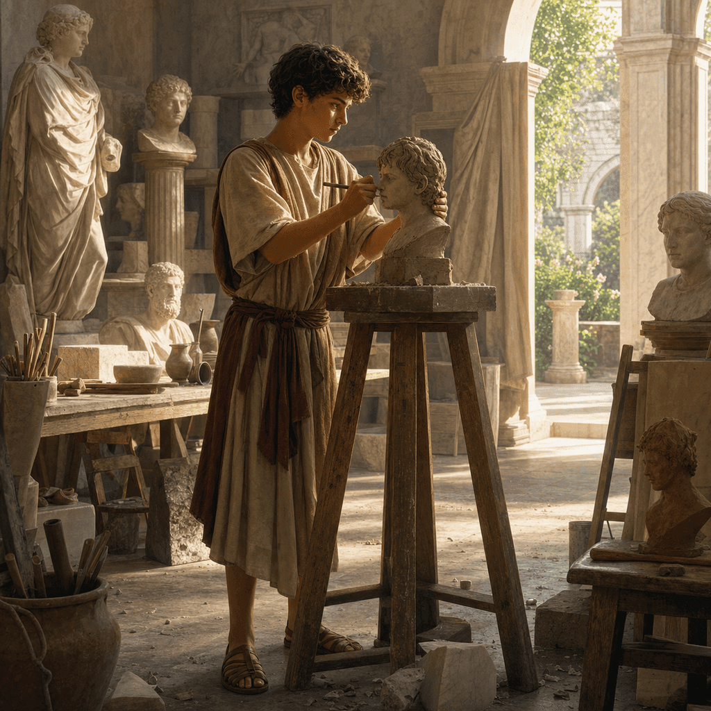 Fine arts studio with drawing tools and artwork