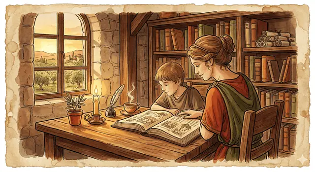 A homeschool family studying together