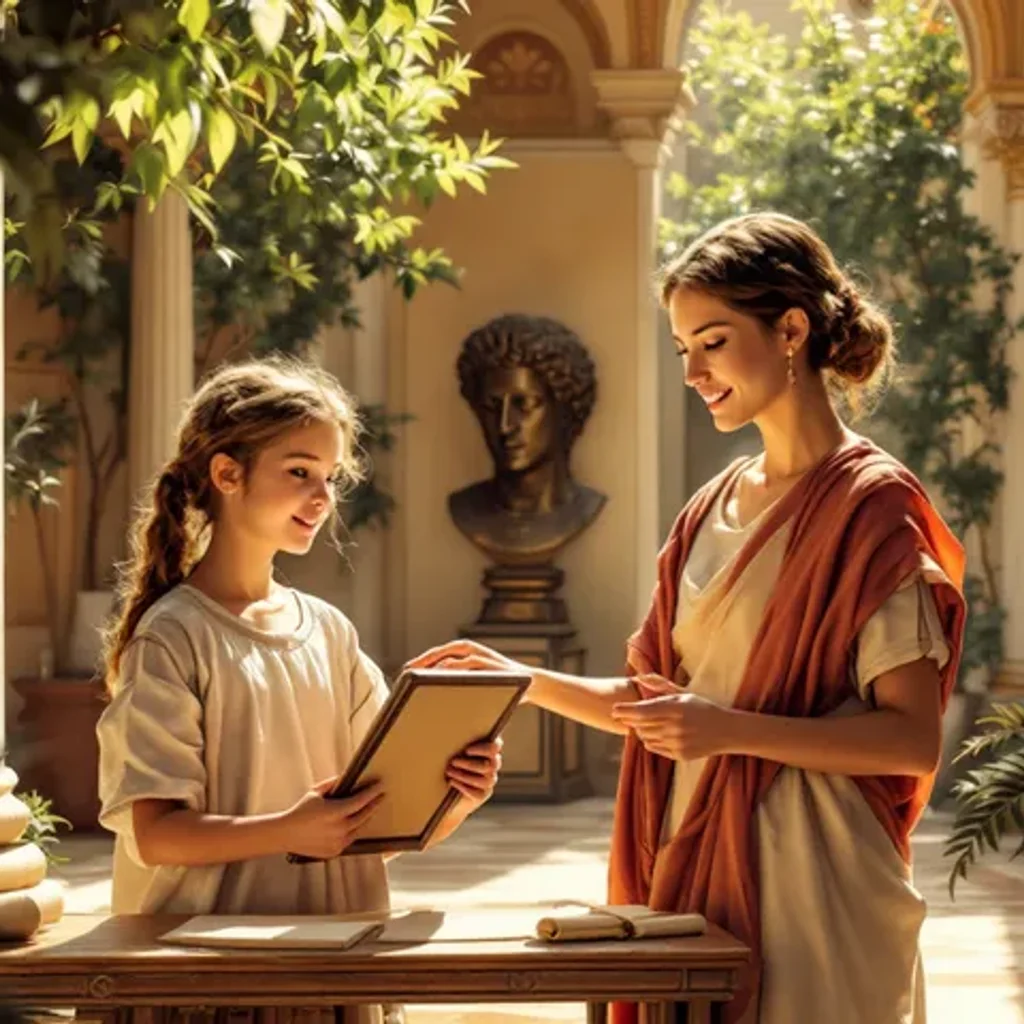 Sunlit Latin temple in the Classical Quest kingdom.